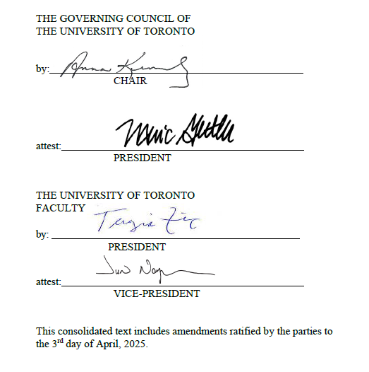 Agreement between The Governing Council of the University of Toronto and The University of Toronto Faculty Association (April 3 2025) signoff