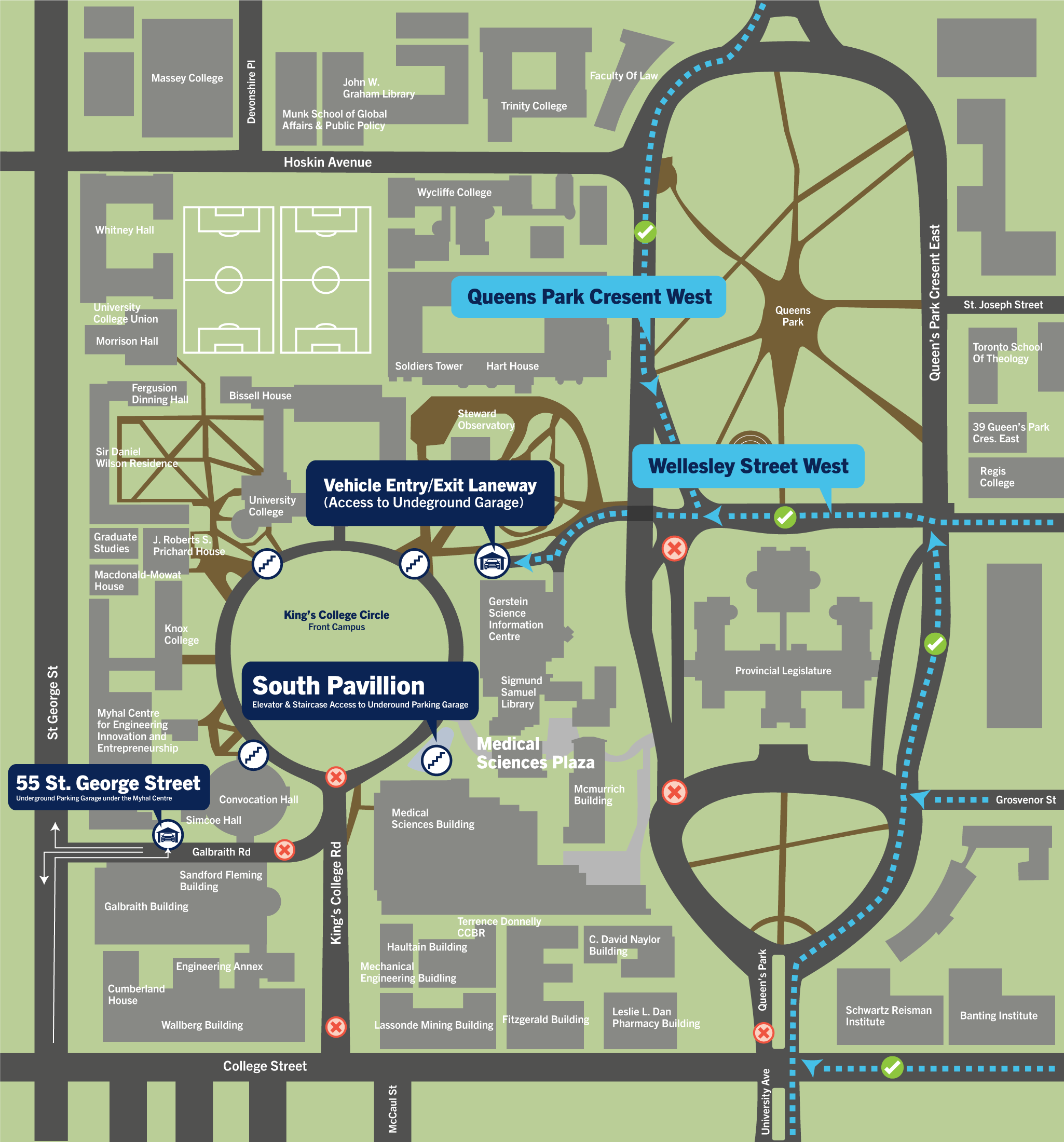 Map of buildings and parking garages